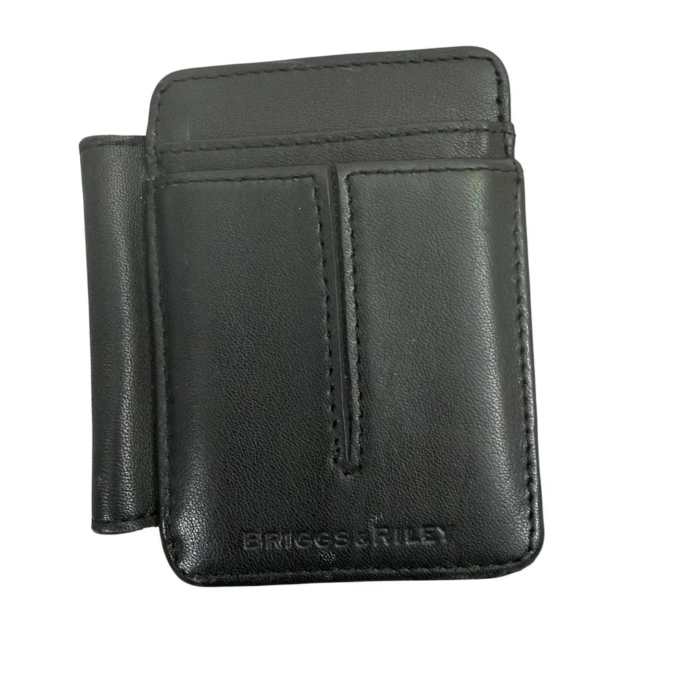 Briggs & Riley Wallet Mens Black Leather Card Case Money Clip Travel Slim Office
